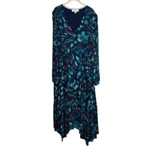 Nurture by Westbound Womens Tiered Maxi Dress 2X Blue Red Green Floral Print NEW